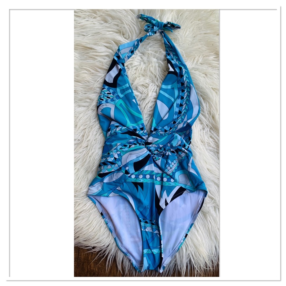 Emilio Pucci Blue Patterned One Piece Swimsuit